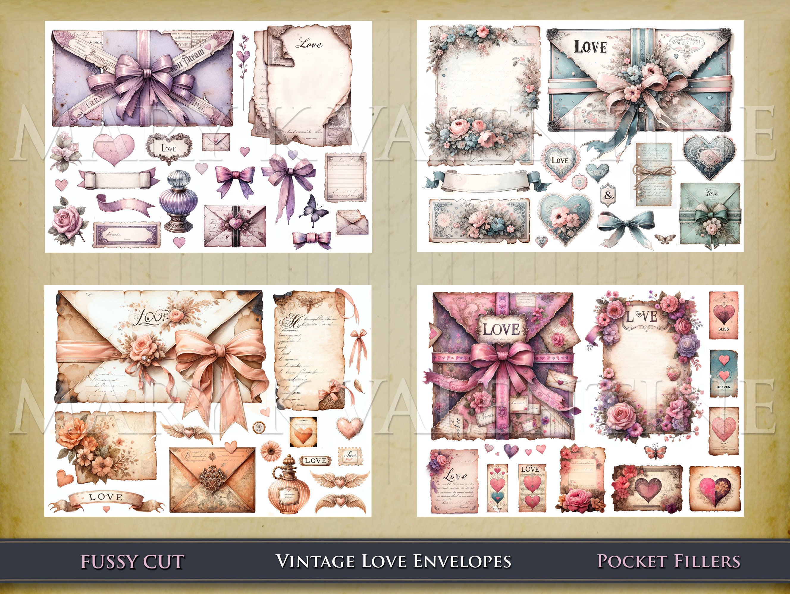 Printable Vintage Love Envelopes Letters Cards &amp; Ephemera Floral Note ...