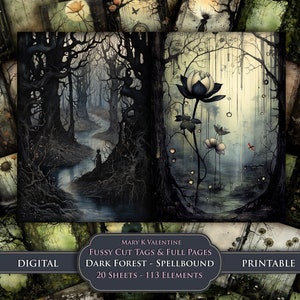 Diario de basura del bosque oscuro Seres y criaturas hechizados Imprimible Bosque místico Manualidad de papel para álbum de recortes digital Descarga instantánea