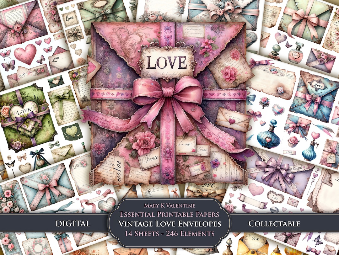 Printable Vintage Love Envelopes Letters Cards &amp; Ephemera Floral Note ...