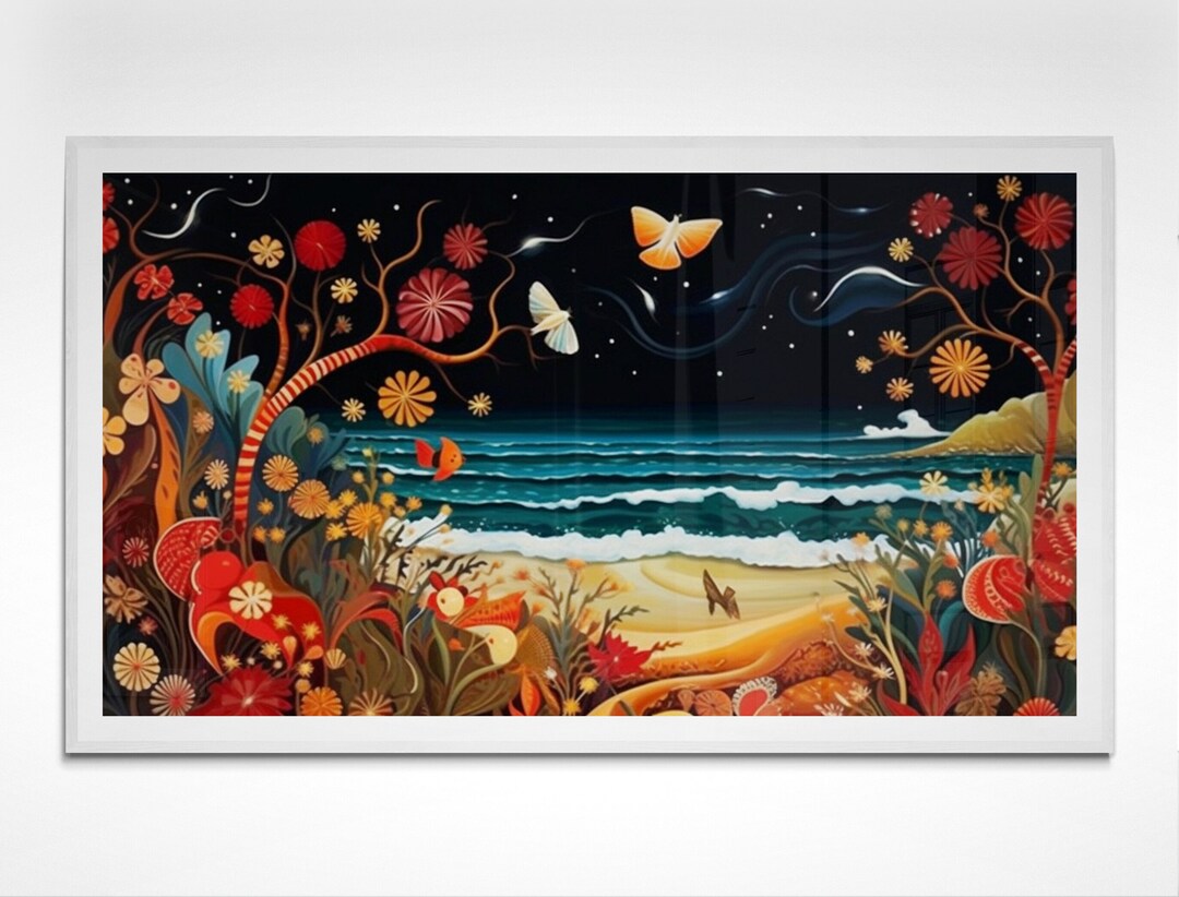 Boho Seascape Wall Art Printable Beach Scene Illustration With - Etsy