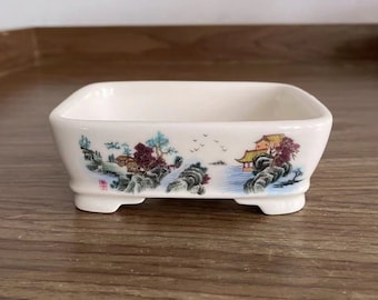 Rechteckige Skizze Bonsaischale Yixing Keramik glasierter Blumentopf Retro Landschaft Landschaftsmalerei Bonsaischale