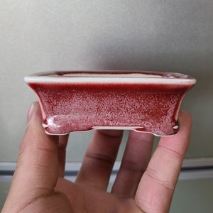 ミニ長方形盆栽鉢：高温窯釉、3.5インチ