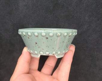 Yixing Keramik Bonsai Schale: Runde Niete, Brennofen-gebrannte Krakelee-Glasur