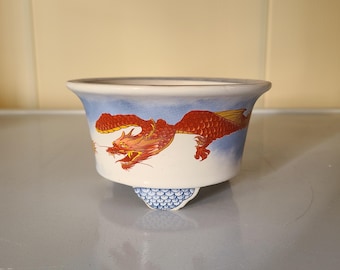 Pot à bonsaï en céramique Yixing : jardinière émaillée dragon de 4,9 po.