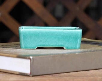 Maceta de cerámica esmaltada para bonsái: Maceta rectangular Yixing (10,4 cm)