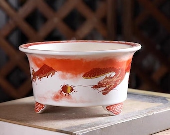 6,7 Zoll runden Bonsaitopf Keramik glasiert Blumentopf Drachenmuster Blumentopf Sukkulenten Pflanzer Blumenanzeige Bonsaitopf