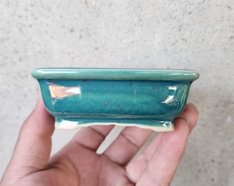 Yixing Mini Bonsaitopf: Rechteckiger grün glasierter Keramiktopf