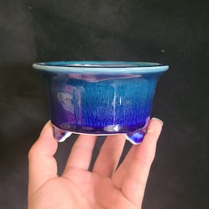 Blue Glazed Bonsai Pot: 4.9&quot; Round Yixing Ceramic Planter