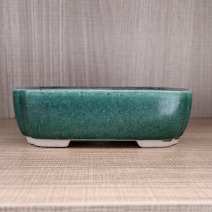 Matte Green Glazed Bonsai Pot: Vintage Yixing Ceramic, 5.7"