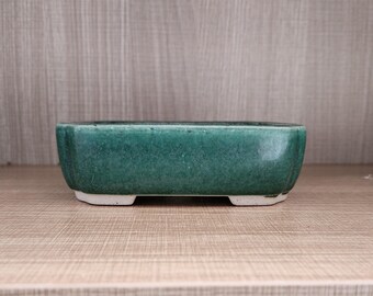 Matt grün glasierte Bonsaischale: Vintage Yixing Keramik, 14 cm