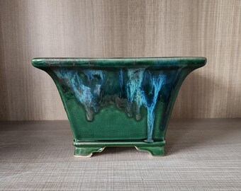 18,3 cm quadratische Bonsaischale: Grüne Hochtemperaturglasur