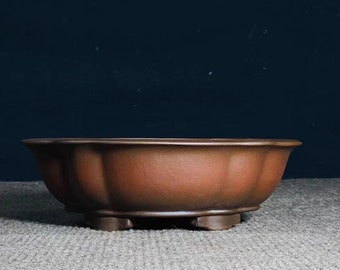 Handgefertigte doppelt gezeichnete papayaförmige Blumentöpfe, unglasierte Retro-Yixing-Blumentöpfe aus lila Sand, Blumen- und Grünpflanzenausstellungs-Bonsaitopf