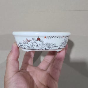 Yixing Ceramic Bonsai Pot: Round Snow Scene Planter (4.3-inch)
