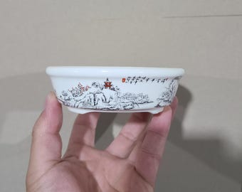 Yixing Keramik Bonsai-Topf: Runder Schneeszenen-Übertopf (11 cm)