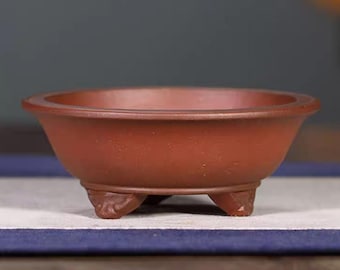 6,1" handgemachte runde dreibeinige Wolkenfuß Bonsaischale Yixing lila Sand Blumentopf Retro Blumentopf unglasiert Moosgrün Pflanzen Bonsaischale