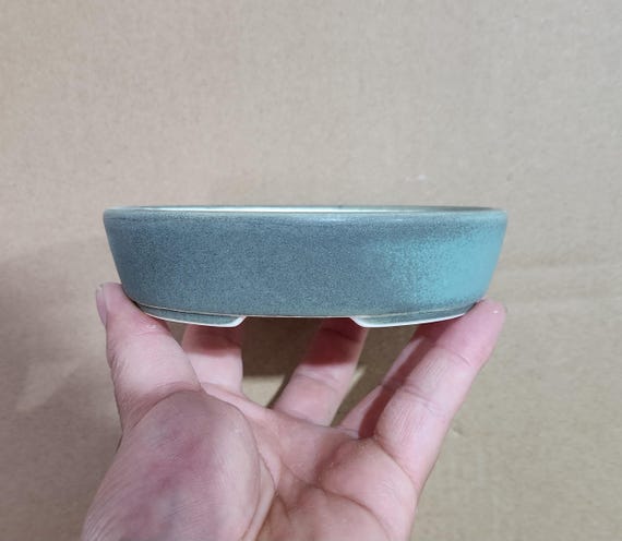 Yixing Ceramic Oval Bonsai Pot - 5.1 Inch Shallow Glazed Planter