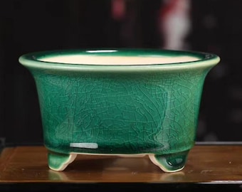 17 cm grüne Crackle-Glasur Bonsaischale - Yixing Keramik