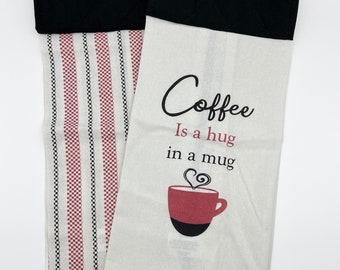 2 Piece Dish Towel Set with Potholders, Coffee and Hugs, Potholder Towels, Hanging Towels, Decorative Kitchen Towels