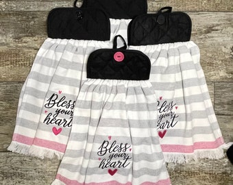 Bless Your Heart with Fringe Embellishment, High Quality, Potholder Towels, Hanging Towels, Kitchen Towels