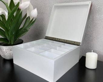 120+ Graded Trading Card Storage Box Wooden, 1500+ Card Storage Chest, White Wooden Storage Box with Dividers Customisable Card Organiser