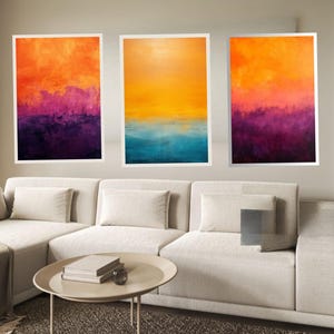 Mark Rothko Orange Set of 3, Sunset Gradient Canvas Prints, Modern Colorful Triptych, Living Room Wall Decor