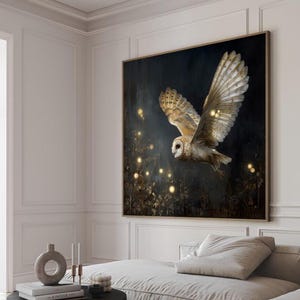 Owl Canvas Wall Art, Barn Owl Painting, Nocturnal Bird Decor, Rustic Animal Artwork, Large Canvas Print, Mysterious Owl Wall Decor