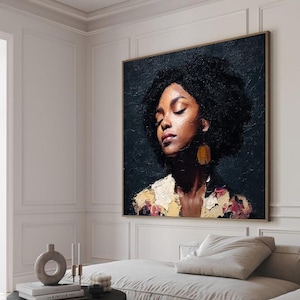 Arte su tela africana, tela testurizzata con glitter oro, ritratti di donne nere, decorazione da parete, arte murale africana