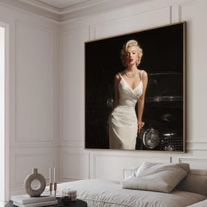 Marilyn Monroe Canvas Art, Vintage Hollywood Portrait, Marilyn in White Dress, Iconic Pop Art, Classic Hollywood Wall Art