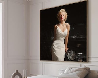 Marilyn Monroe Canvas Art, Vintage Hollywood Portrait, Marilyn in White Dress, Iconic Pop Art, Classic Hollywood Wall Art