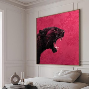 Panther Wall Art, Modern Canvas Print, Bold Animal Decor, Black Panther Painting, Luxury Home Wall Art