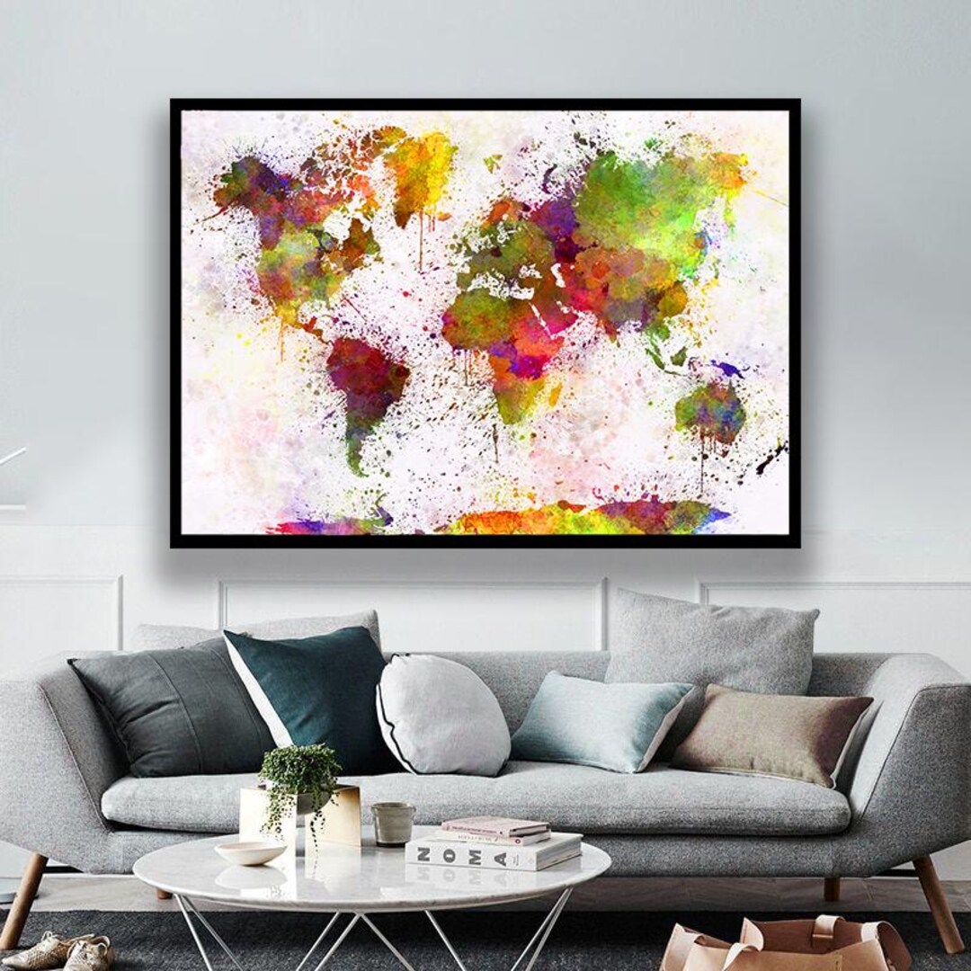 Colorful Watercolor World Map Canvas, Wall Art Canvas Print - Etsy