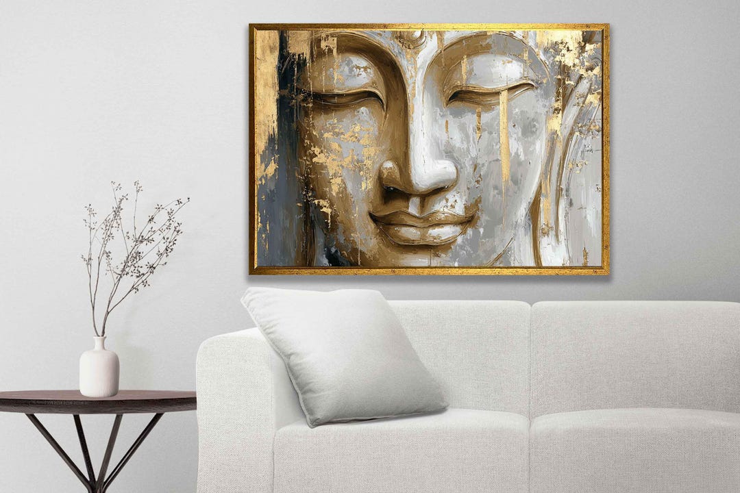 Golden Buddha Face Wall Art, Abstract Canvas Print, Zen Meditation ...