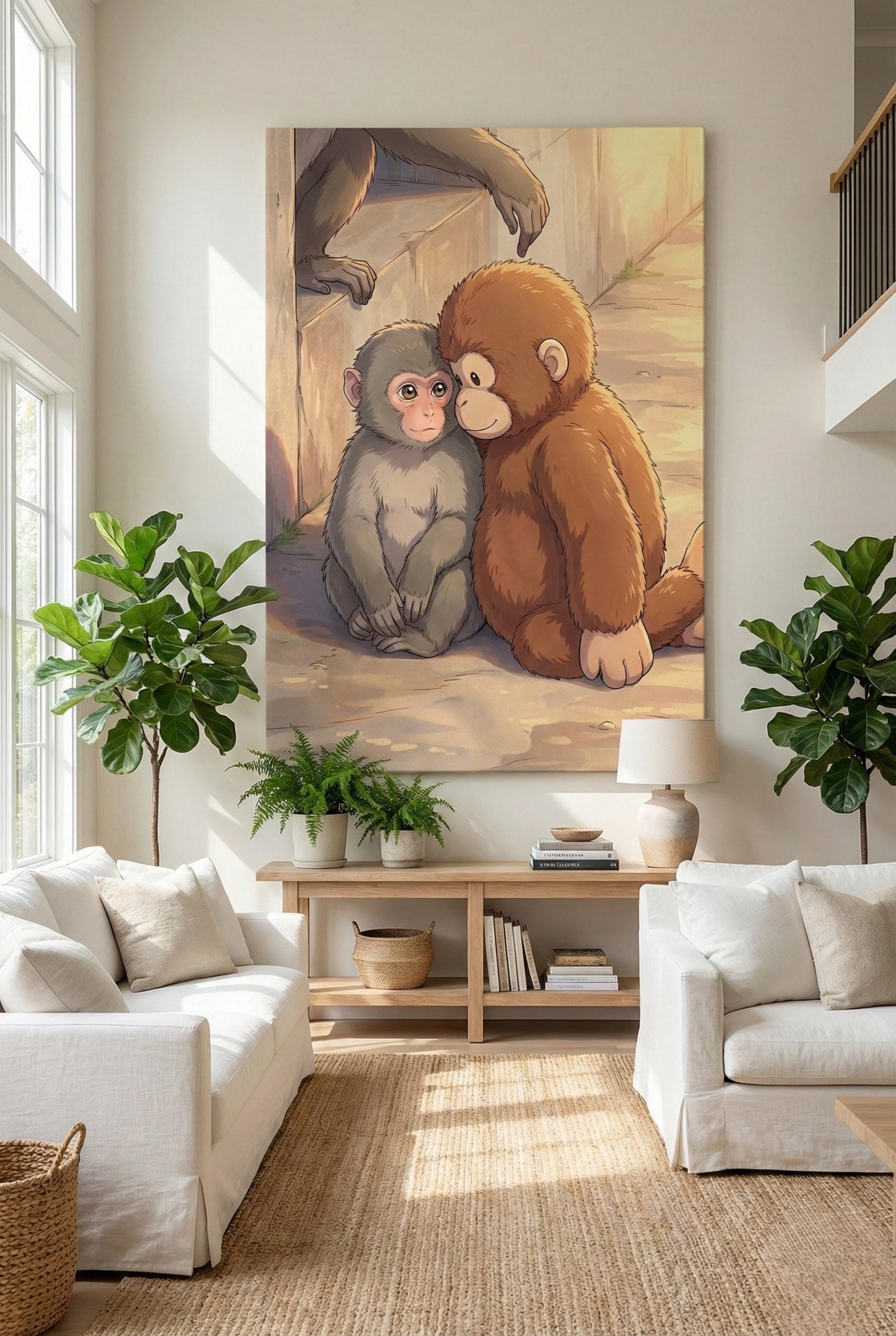MONKEY MARK コズミック・パラシュート グラフィックアート A1サイズ Punch Monkey Toy and Canvas Wall Art, Plush Toy Mom and Punch