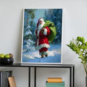 Vintage Santa Claus Canvas  Wall Art, Christmas Decoration, Holiday Wall Print, Festive  Canvas Home Decor