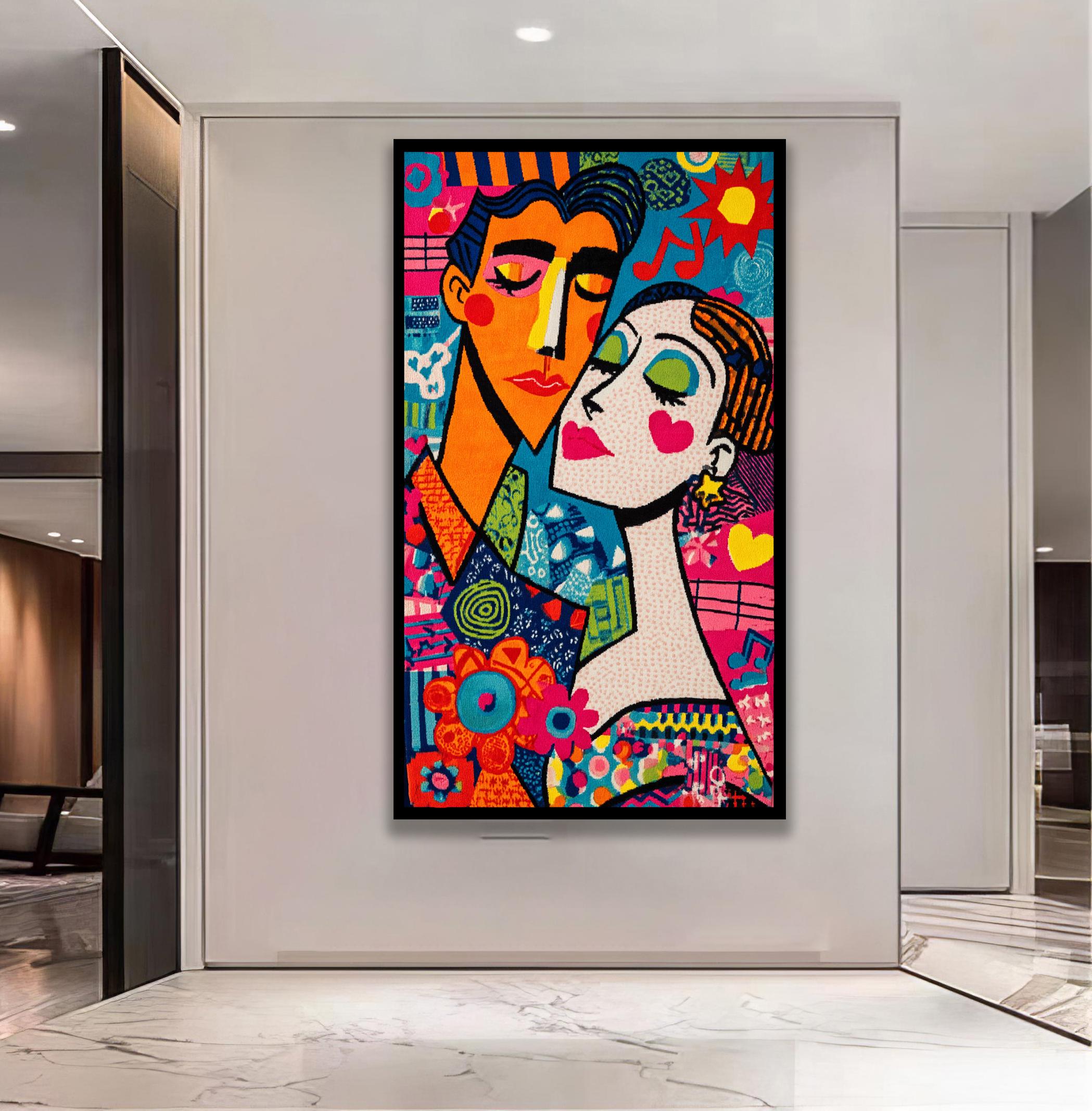 Toile d'art mural abstraite colorée pour couple, peinture d'amour pop ...