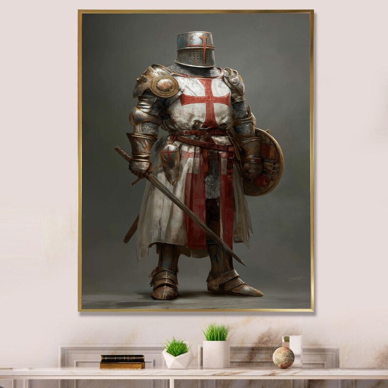 Medieval Knight Templar Armor Canvas, Crusader Warrior Wall Art ...