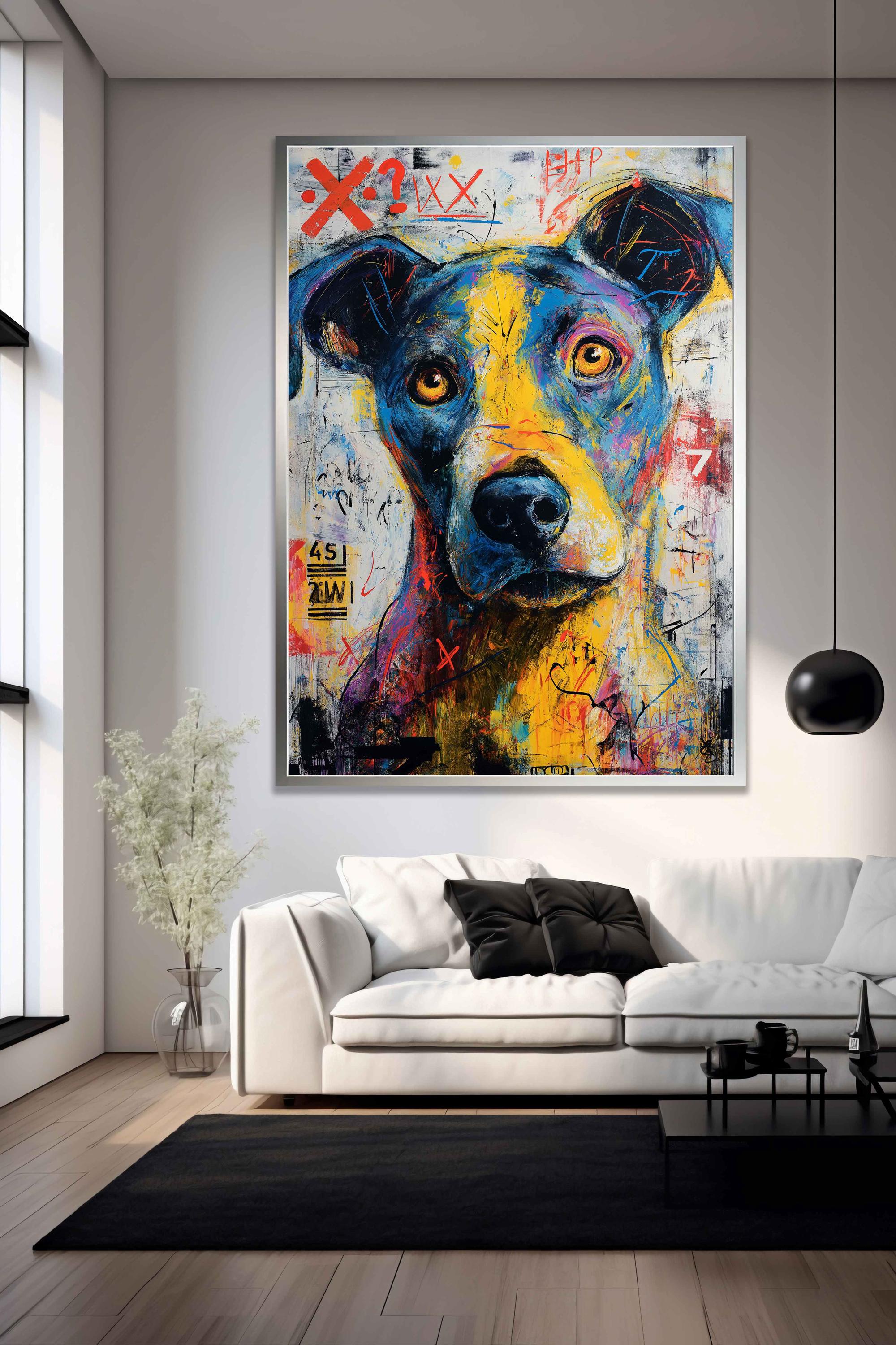 リビングハウス】カラフルな犬のポップアート絵画60×60 カラフルな犬の