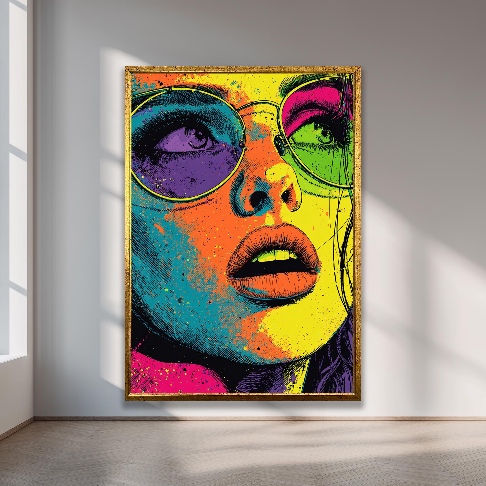 カラフルなポップアートの女性の壁アートキャンバス絵画、サングラス