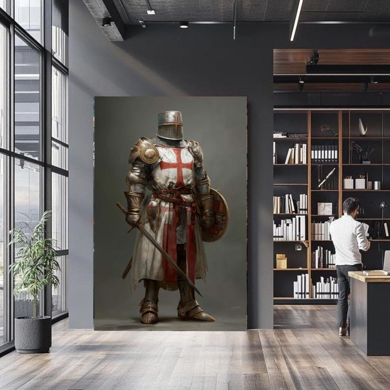 Medieval Knight Templar Armor Canvas, Crusader Warrior Wall Art ...