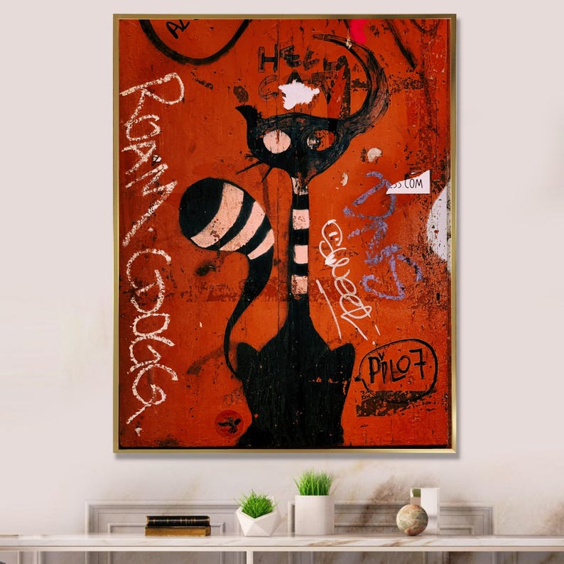 Abstract Black Cat Graffiti Canvas, Urban Street Art Wall Decoration ...