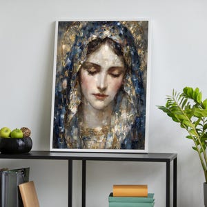 Virgin Mary Canvas Wall Art, Mother Mary Painting, Religious Artwork, Catholic Home Decor, Spiritual Christian Gift