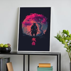 Samurai Wall Art, Japanese Warrior Canvas Print, Dark Anime Home Decor, Katana Warrior Poster