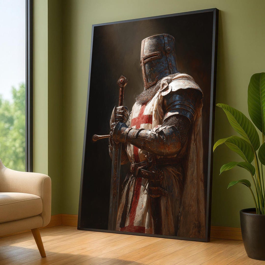 Medieval Knight Templar Canvas Wall Art, Armor and Sword Painting ...
