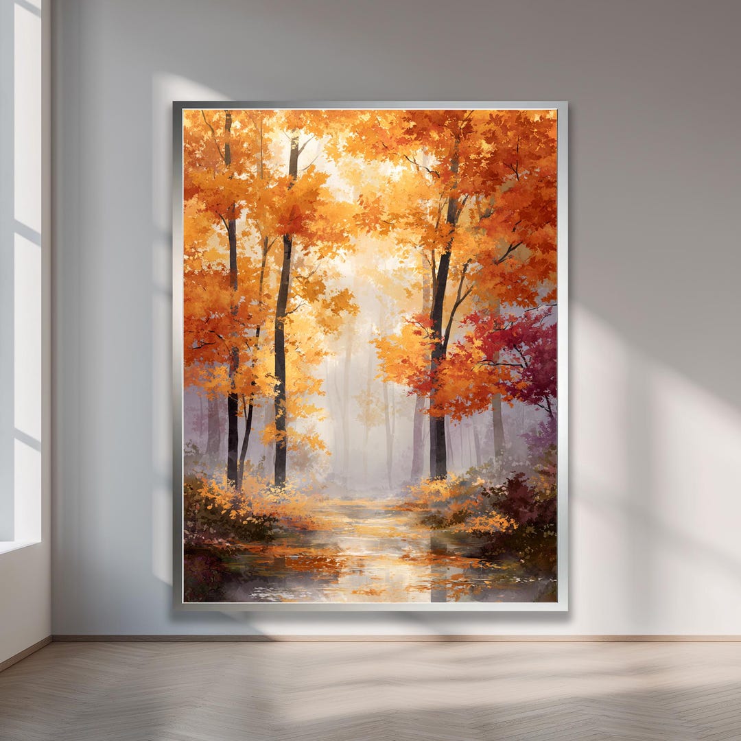 Autumn Forest Wall Art Canvas Painting Golden Fall Trees Landscape ...