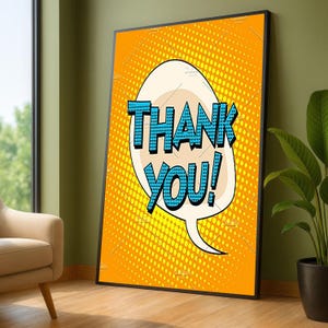 Pop Art Thank You Canvas Wall Art, Comic Style Speech Bubble, Vibrant Orange Dotted Background, Modern Home Decor, Ready to Hang