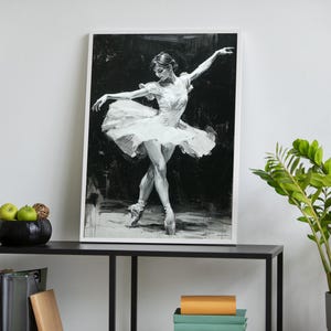 Ballerina Canvas Wall Art, Black and White Ballet Dancer Painting