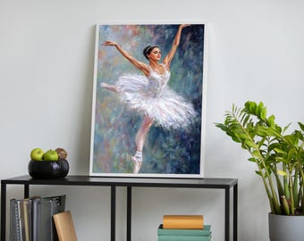 Elegant Ballerina in Pink Tutu Oil Style Canvas | Ballet Dancer Wall ...