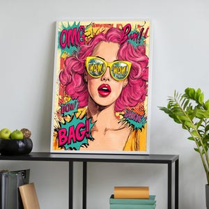 Pop Art Glam Girl, Retro Comic Canvas, Bold Color Wall Art, Modern Pop Art, Feminine Art Print, Vintage Style Artwork, Colorful Comic Art