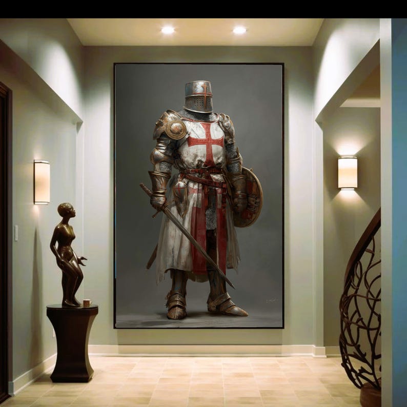 Medieval Knight Templar Armor Canvas, Crusader Warrior Wall Art ...