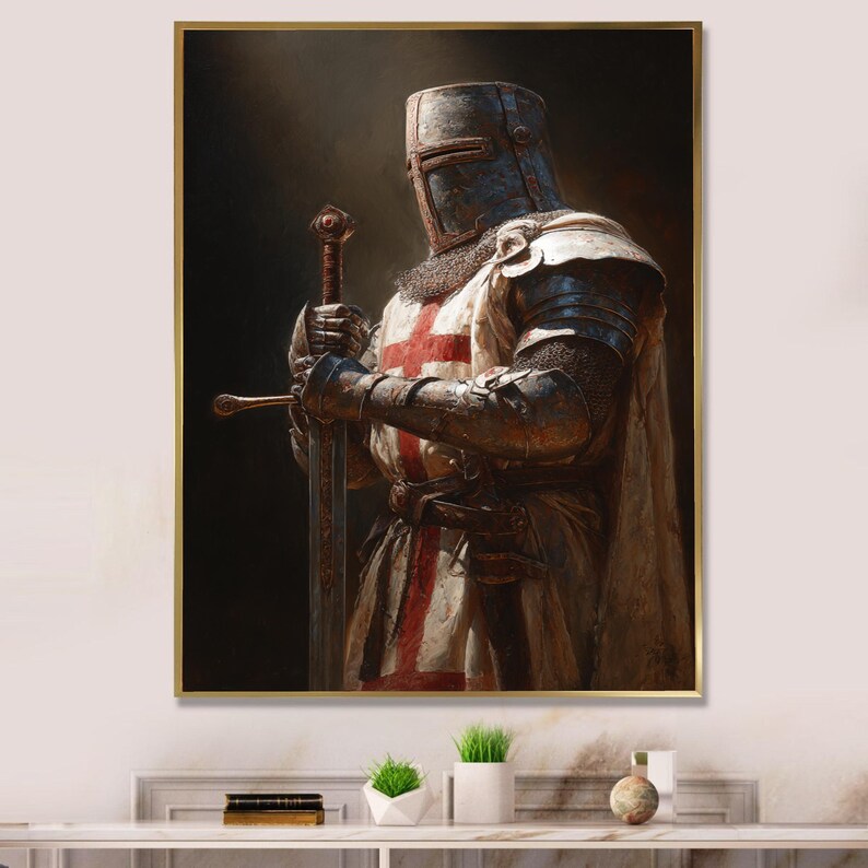 Medieval Knight Templar Canvas Wall Art, Armor and Sword Painting ...